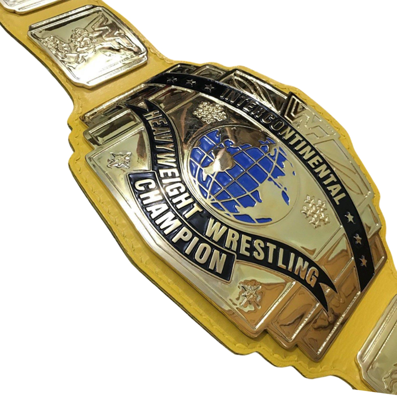WWF INTERCONTINENTAL YELLOW 24K GOLD Zinc Championship Title Belt - Image 3